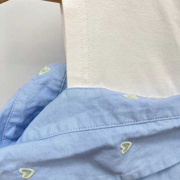 Maje Off-Shoulder Heart Pattern Pop Over  Poplin Blouse Women's S Blue White - Picture 9 of 11